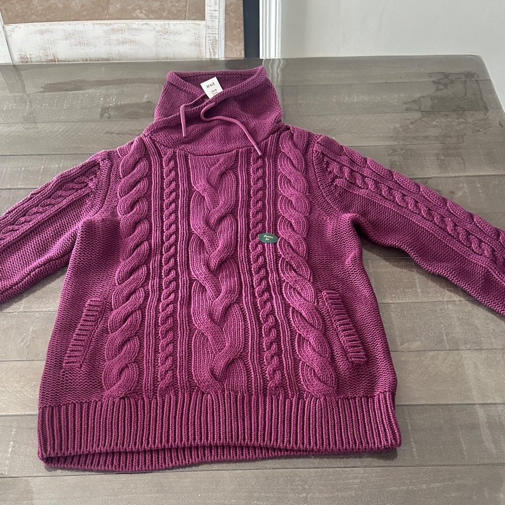 L.L. Bean Cable-Knit Funnel Neck Sweater - Magenta size M Petite